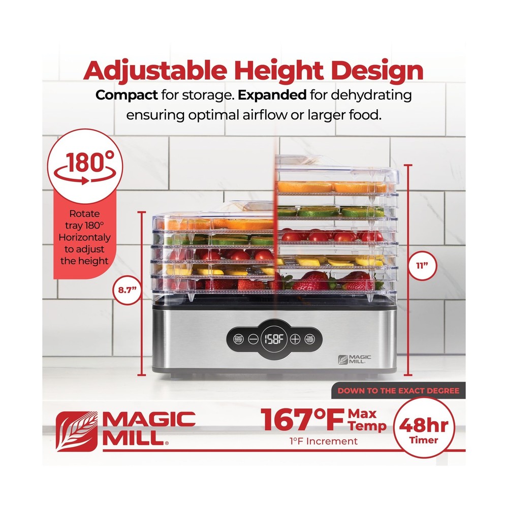 Magic Mill Food Dehydrator Machine | 5 Stackable Stainless Steel Tr... Fast Ship