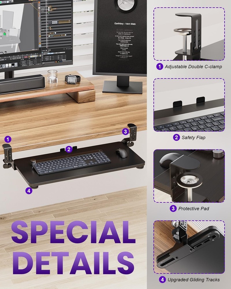 Under Desk Keyboard Tray Slide Out Mount