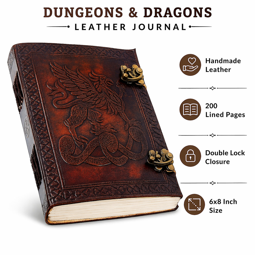 Dungeons and Dragons Leather Journal Lined Paper 6x8 DnD Notebook