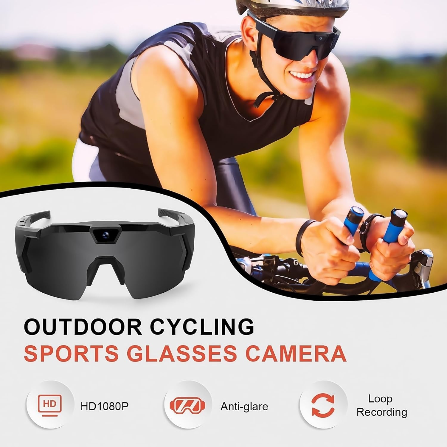 Smart Camera Glasses for Action Sports, HD Video Recording Glasses with 64GB Mem