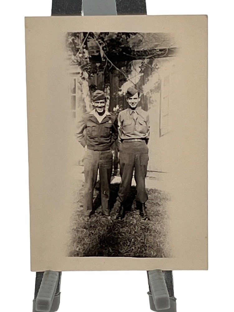 WW2 Era U.S. GIs Standing By Building Structure Trees