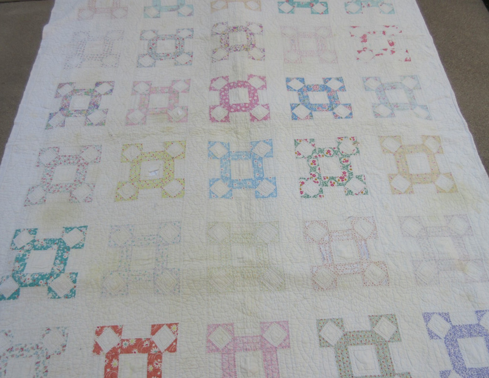 Quilted Patchwork Squares Quilt Hand Sewn 78" x 67"