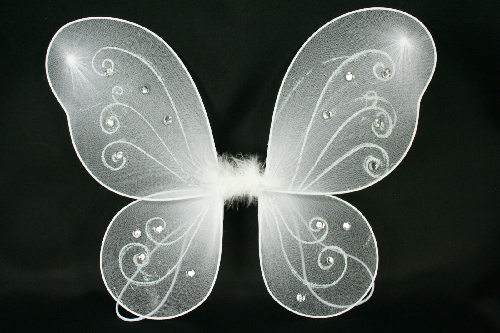 WHITE Butterfly Fairy Organza Nylon WINGS Glitter & Gemstones Choose Size