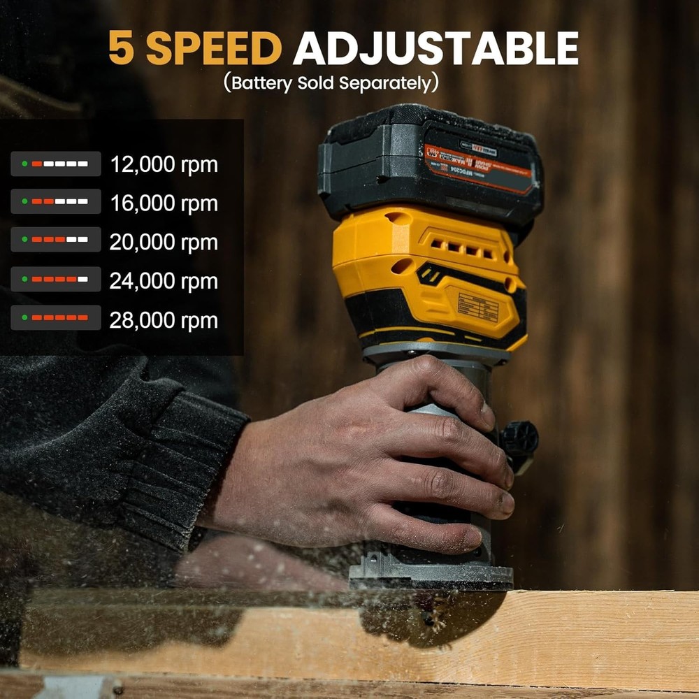 Lightweight Brushless Router with Adjustable Speed & Worklight – Ready to Use