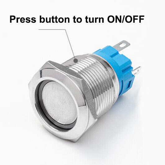 19mm 12V LED ON OFF Push Button Power Switch Latching with Wire Socket HarnessUS
