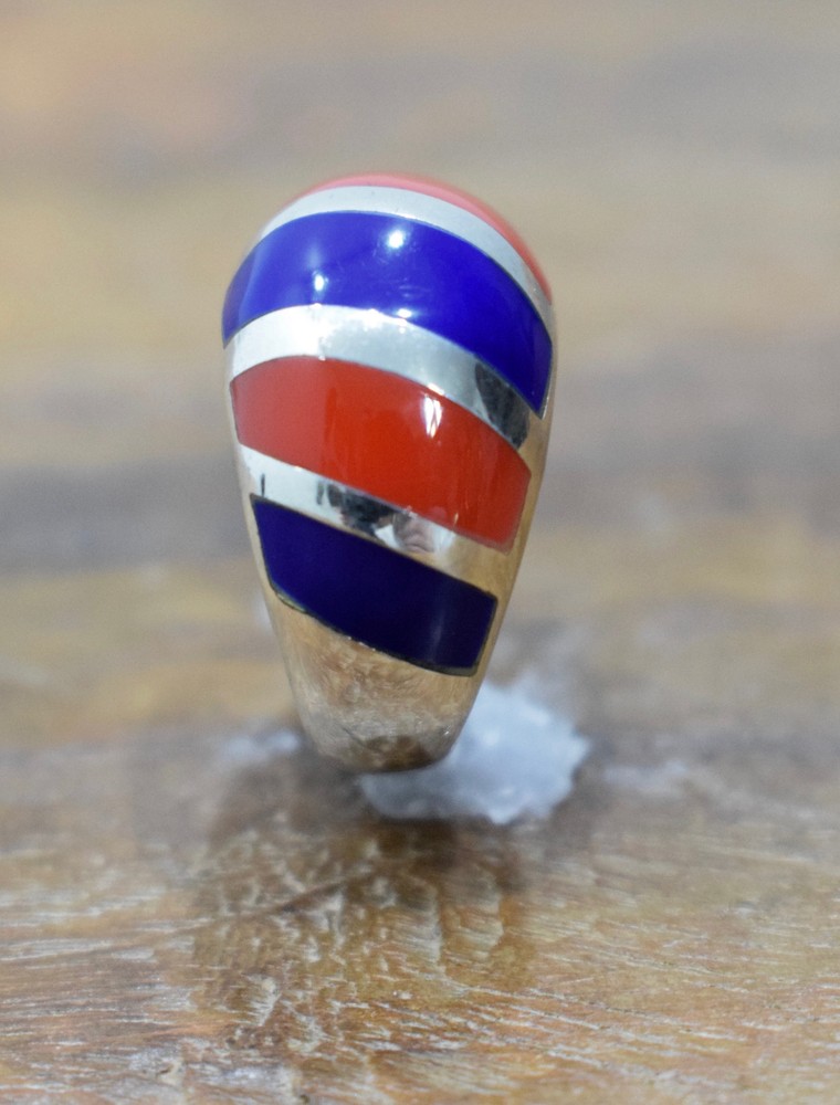 Ring Sterling Silver Red Blue Stripped Ring