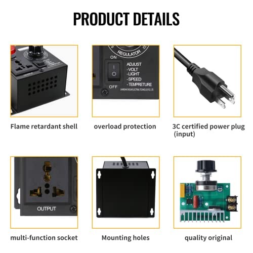 AC Motor Variable Speed Controller & Fan Speed Regulator - 15A 110V