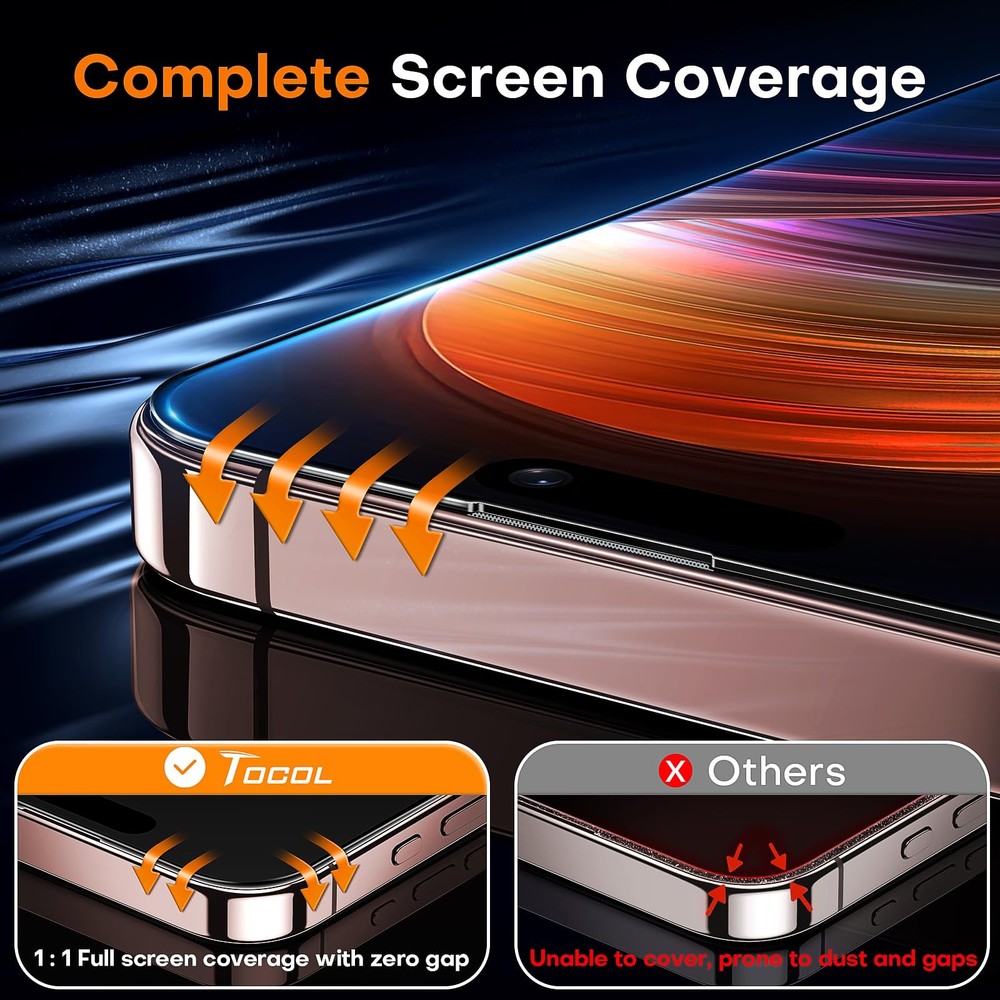 TOCOL for iPhone 16 Pro Max Screen Protector, 9H 16 Max, Clear