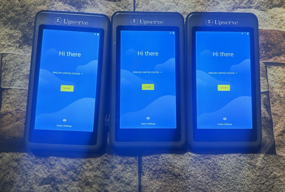 (3) UPSERVE POS-TABLE-KIT HANDHELD ANDROID SLD-024 POS TABLETS & 3 BAY CHARGER|