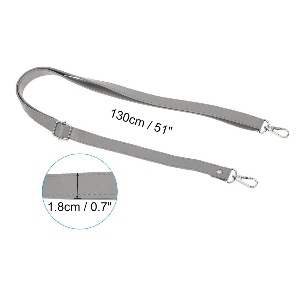 51 Inch Adjustable Leather Purse Strap with Silver Hardware, Grey
