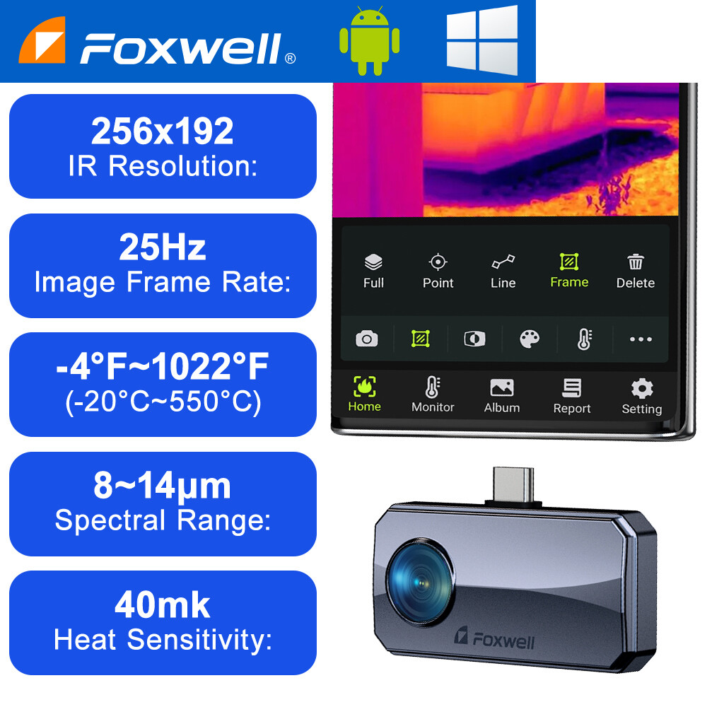 FOXWELL RT100 For USB-C Android Devices Thermal Imaging Infrared Camera Grey US