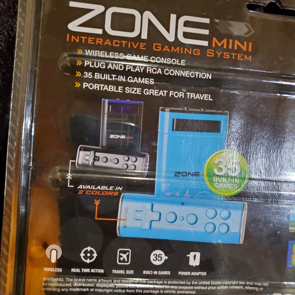 ZONE Mini INTERACTIVE Black/Blue GAMING SYSTEM 35 BUILT-IN GAMES WIRELESS Sealed