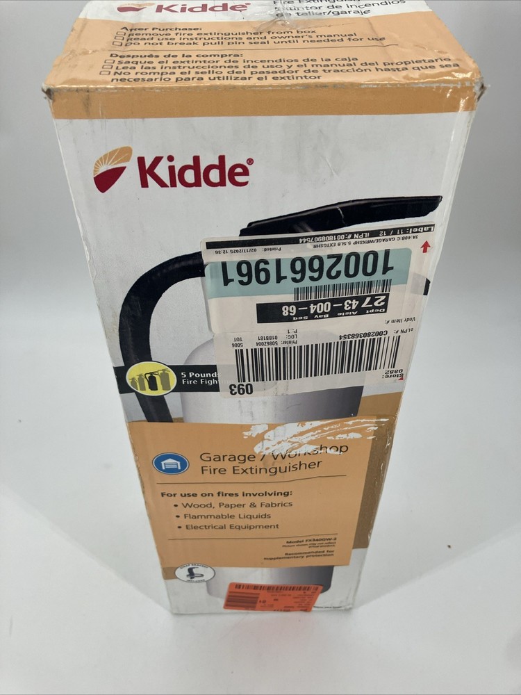 Kidde Garage Workshop Single Use Fire Extinguisher, White FX340GW-2