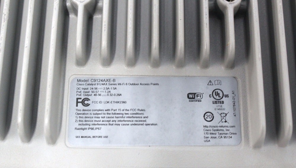 Cisco C9124AXE-B Catalyst 9124AX Series Outdoor Access Point. BASE ONLY. Tested