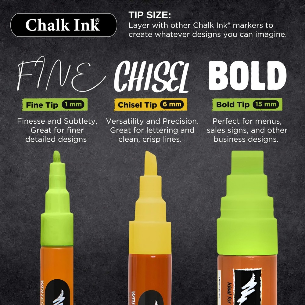 Chisel Tip Wet Wipe Chalk Markers 6mm, Fall-Lala-Lala, 6 Pack