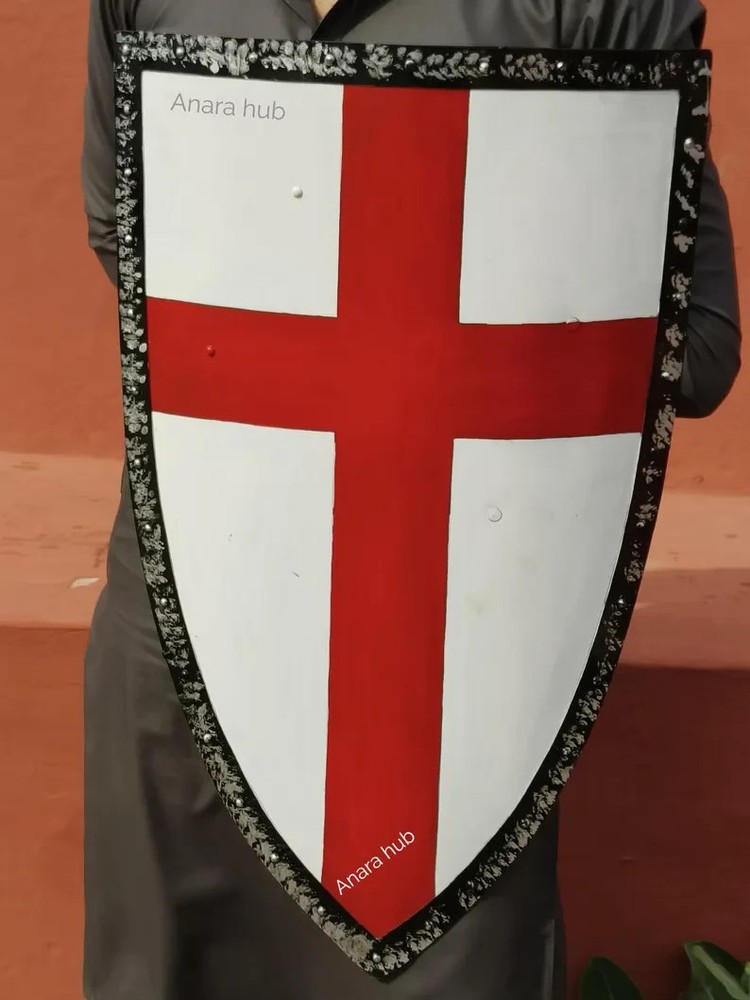 Medieval Knight Templar Shield Red Cross Shield Style Red Cross Decor