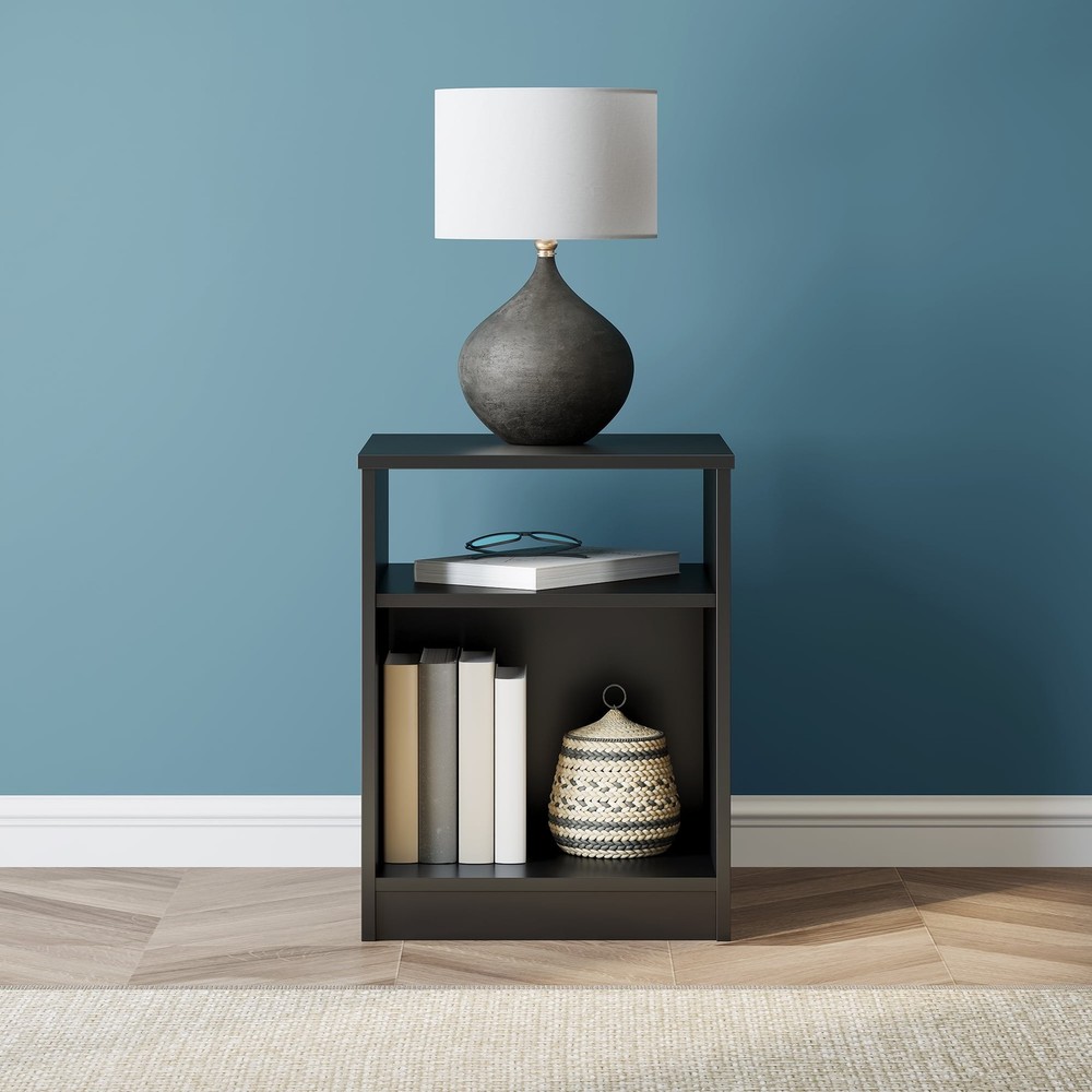 Open Shelf Nightstand End Side Table Black
