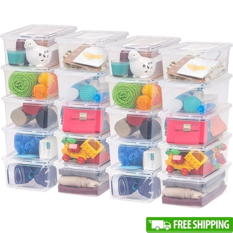 Clear Plastic Storage Bins 20 Pack Stackable Nestable Organizers BPA Free New