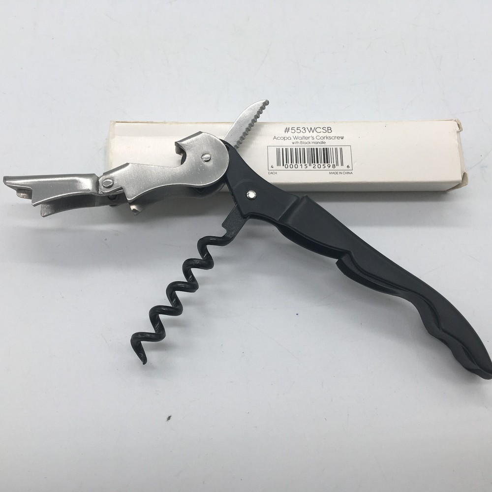 Acopa Waiter's Corkscrew, Black Metal Handle Restaurant Supply
