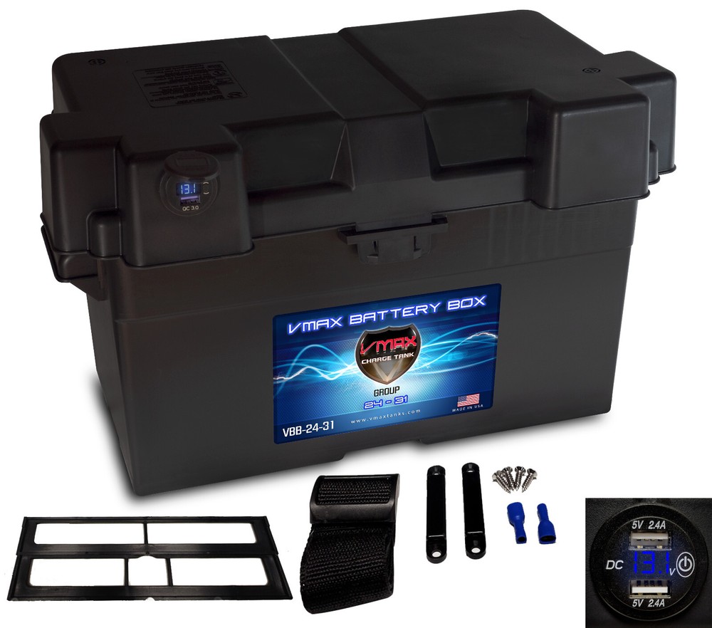 VMAX Trolling Motor Group 27-31 Smart Battery Box w 2 USB-C/USB/Voltmeter Cables
