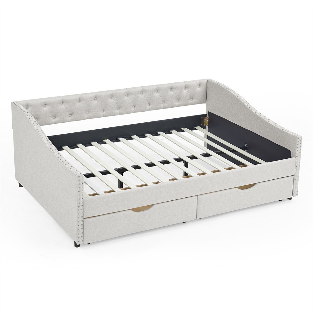 Full Size Daybed Upholstered Bed Frame Sofa Bed with 2 Storage Drawers US