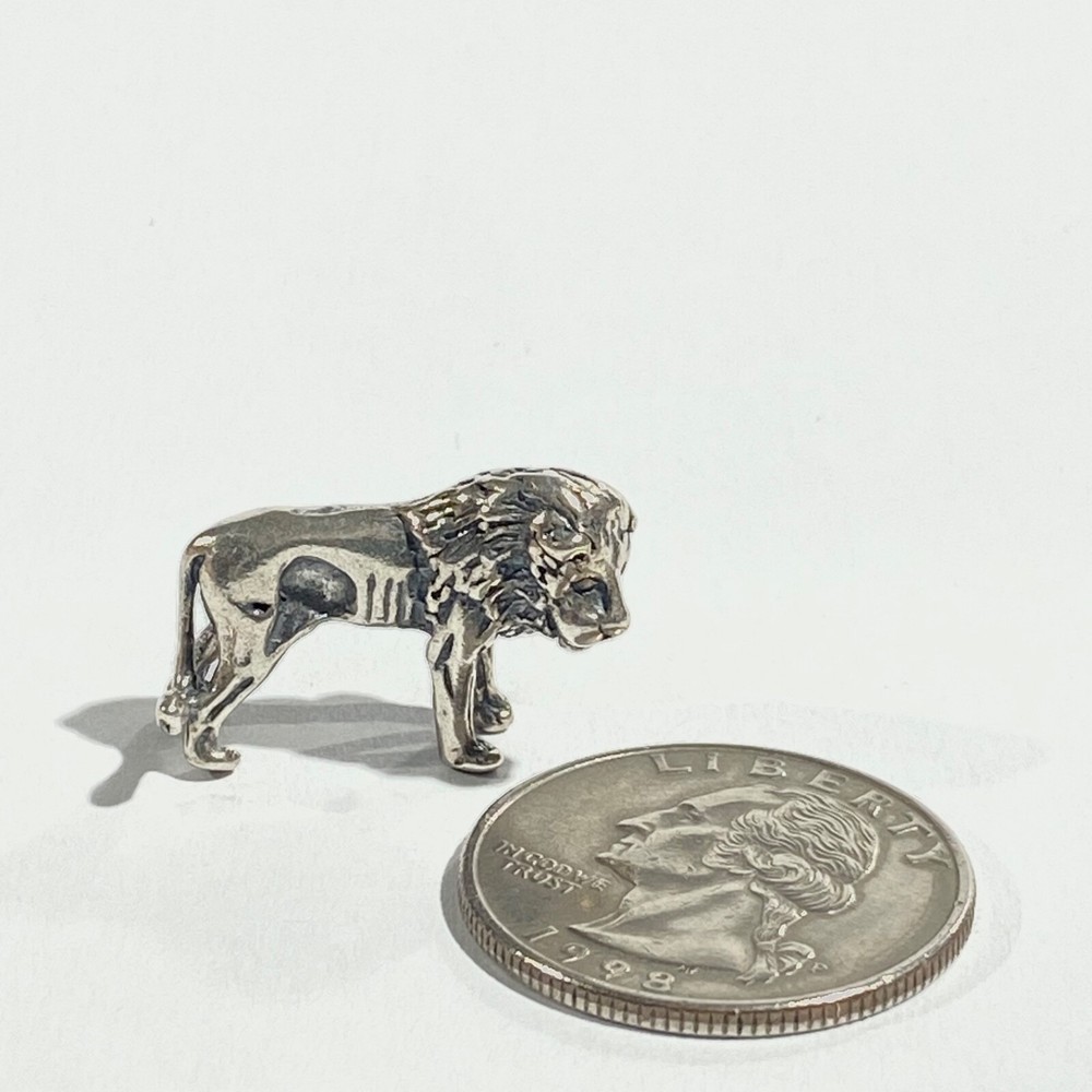 vintage solid silver lion micro miniature , hallmarked italian figurine