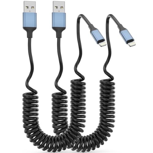 Coiled Lightning Cable for Car, [MFi Certified] Coiled 3FT USB-A to Lightning