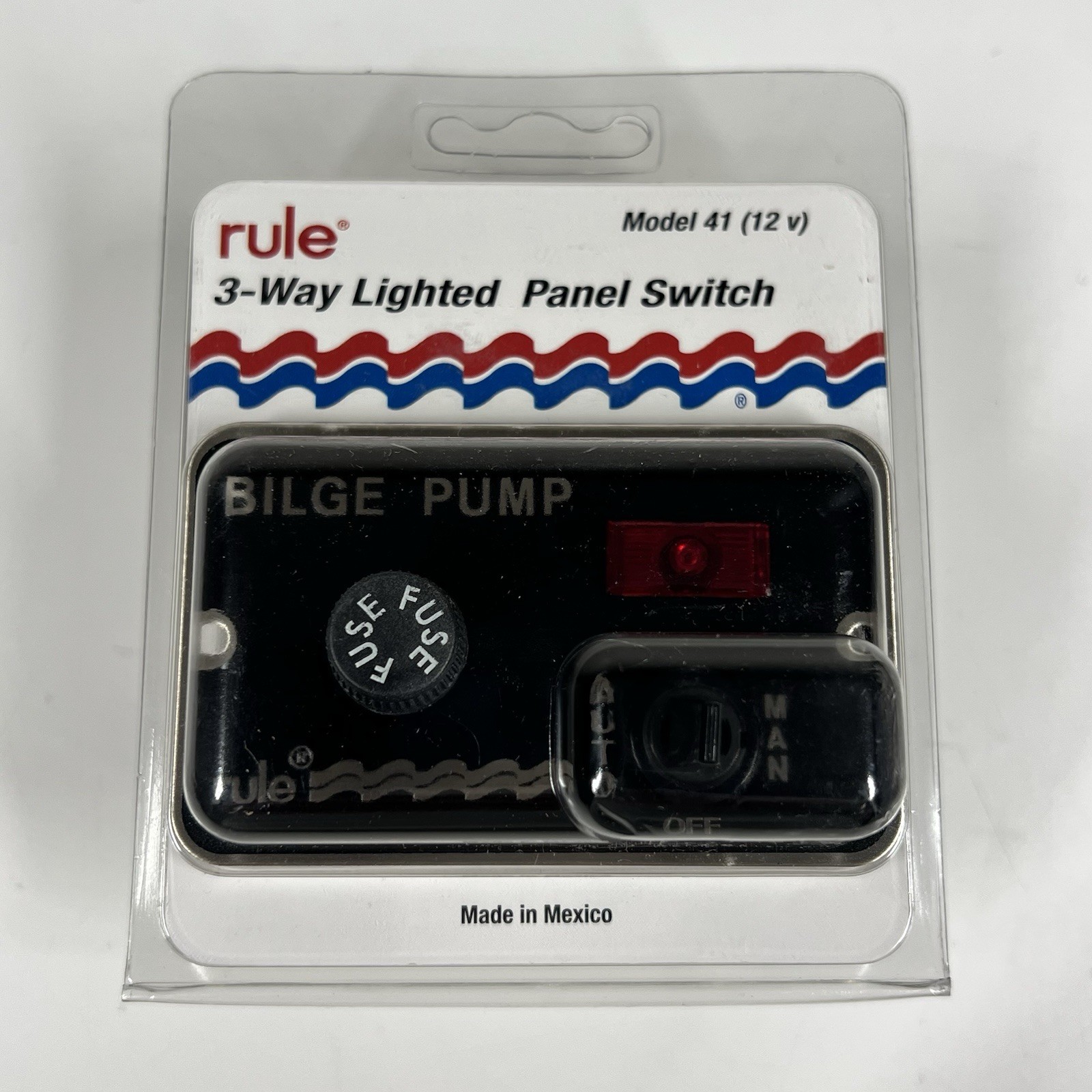 Rule 3-Way Lighted Panel Bilge Pump Switch Model 41 (12V) w/ Fuse NEW