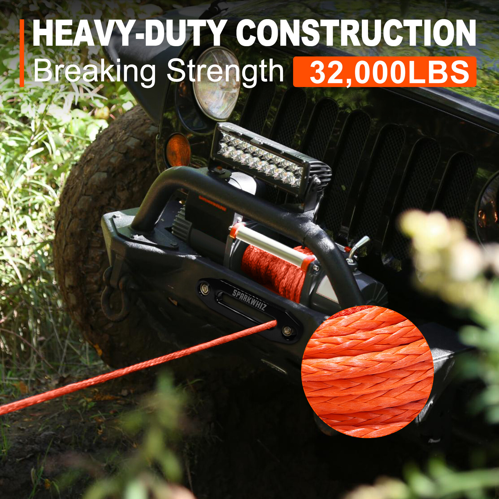 1/2"x100ft 32000lbs Synthetic Winch Rope Winch Line Cable Recovery 4WD ATV SUV