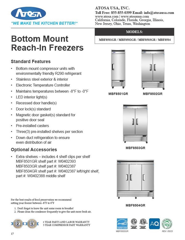 Atosa MBF8501GRL, LEFT HINGE 1-Door FREEZER