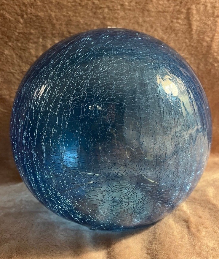 Light-Up Decorative Glass Blue Globe With a Crackle Design