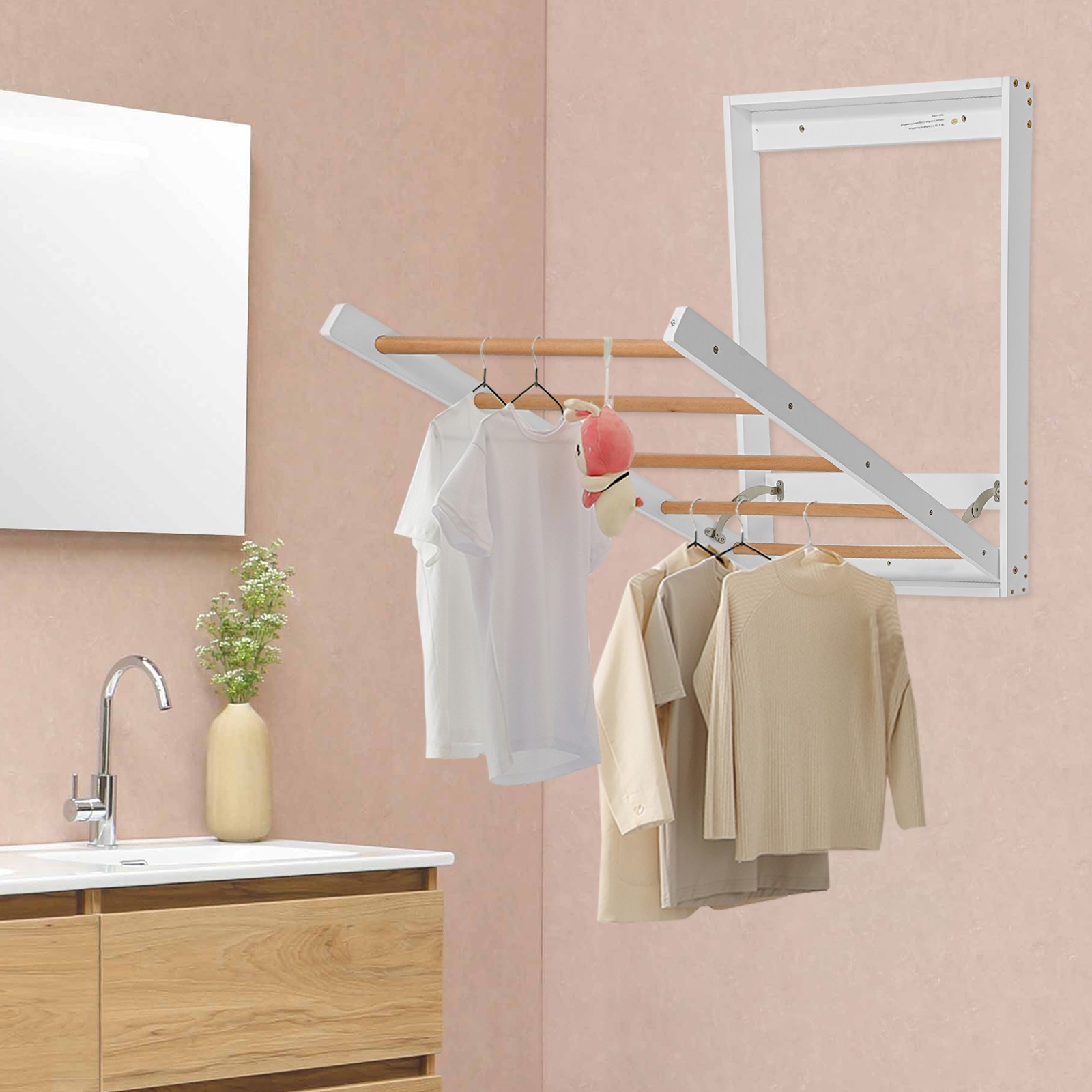 Wall Mounted Clothes Drying Rack, Indoor Folding Clothes Drying Rack for Laundry