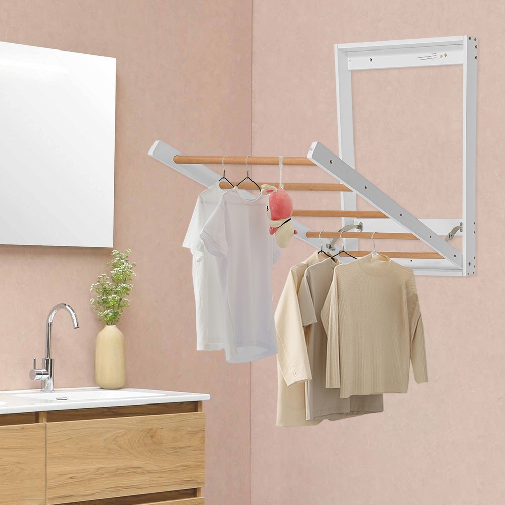 Wall Mounted Clothes Drying Rack Laundry Drying Rack Collapsible Load 5kg White