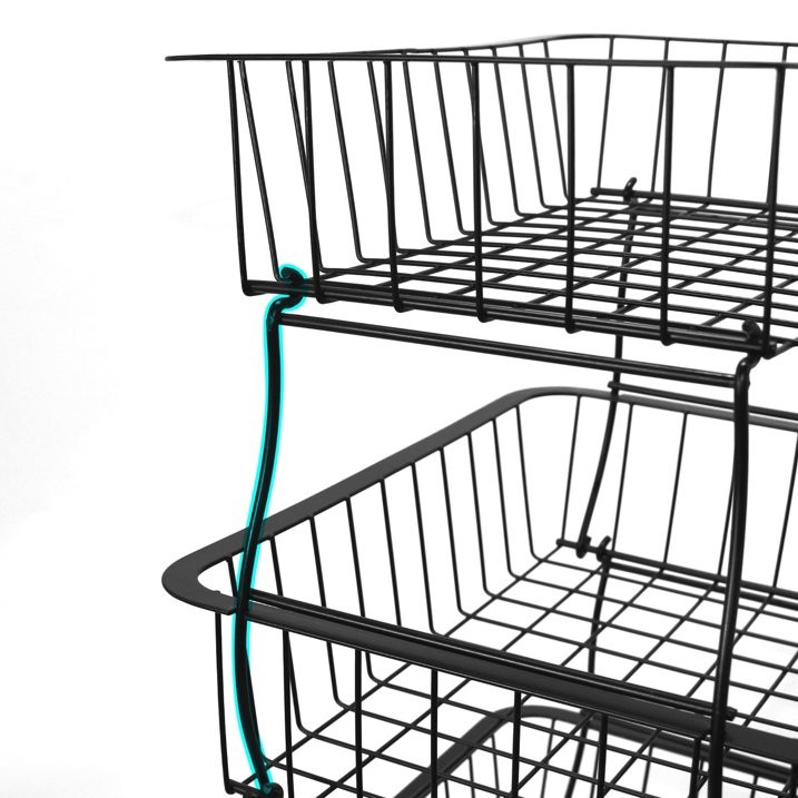 3 Tier Stackable Metal Wire Basket Cart with Rolling Wheels Storage Baskets