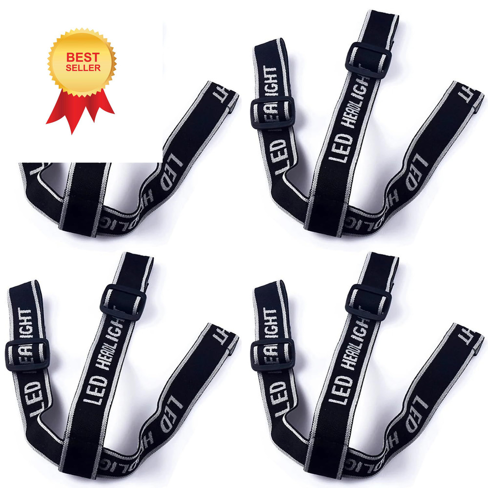 RecDec 4 Pack Headlamp Strap Replacement Headband Head Lamp Elastic Black