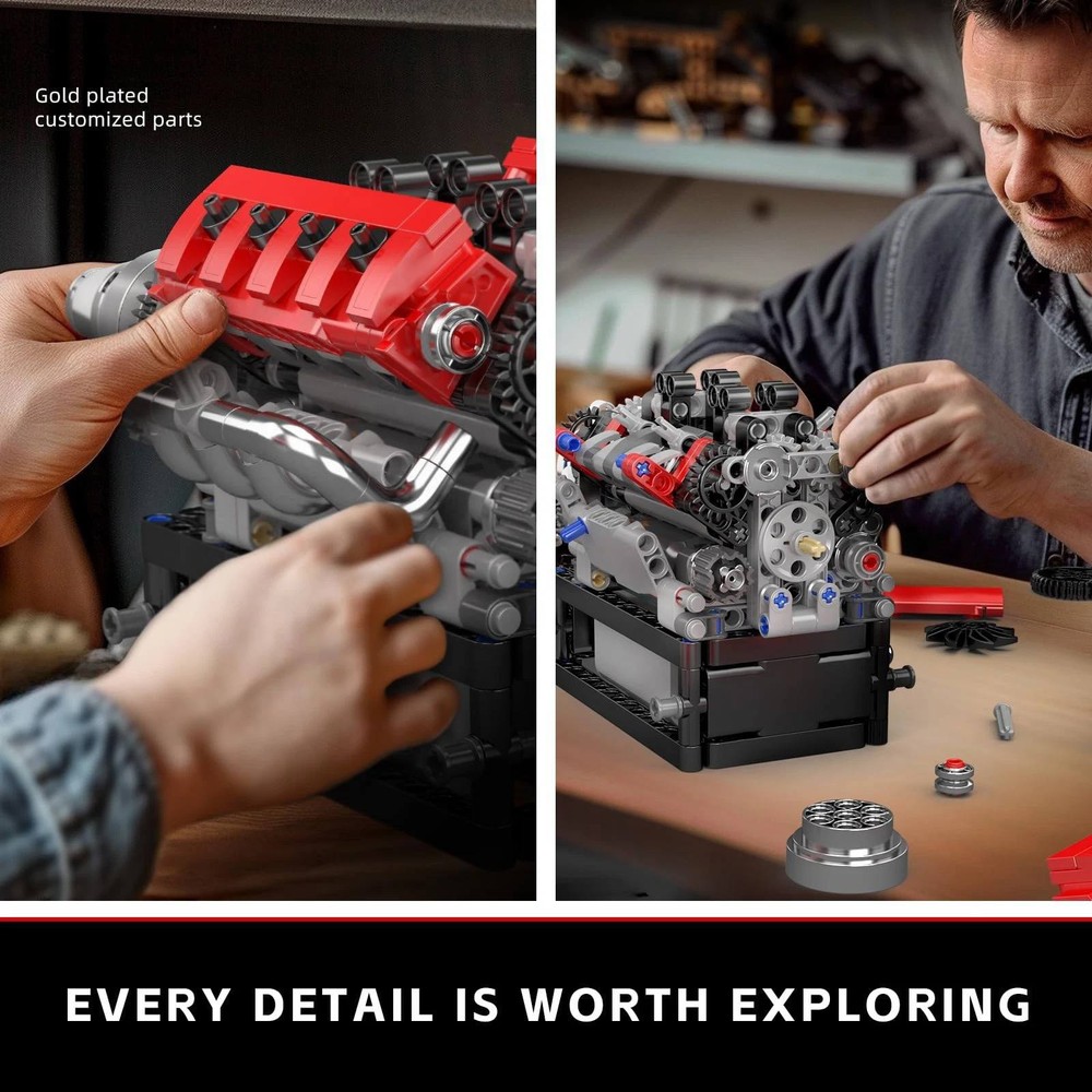 V8 Engine Motor Mechanical Engineering Model Building Block Gift Collection ABS