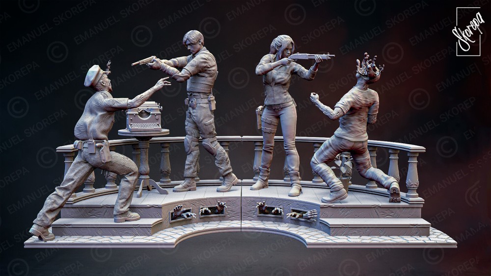 Leon & Claire Diorama 3D Print, Unpainted Resident Evil Model kit