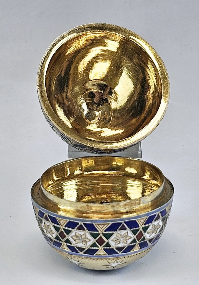 Fine 19C Russian Silver Champleve Enamel Easter Egg