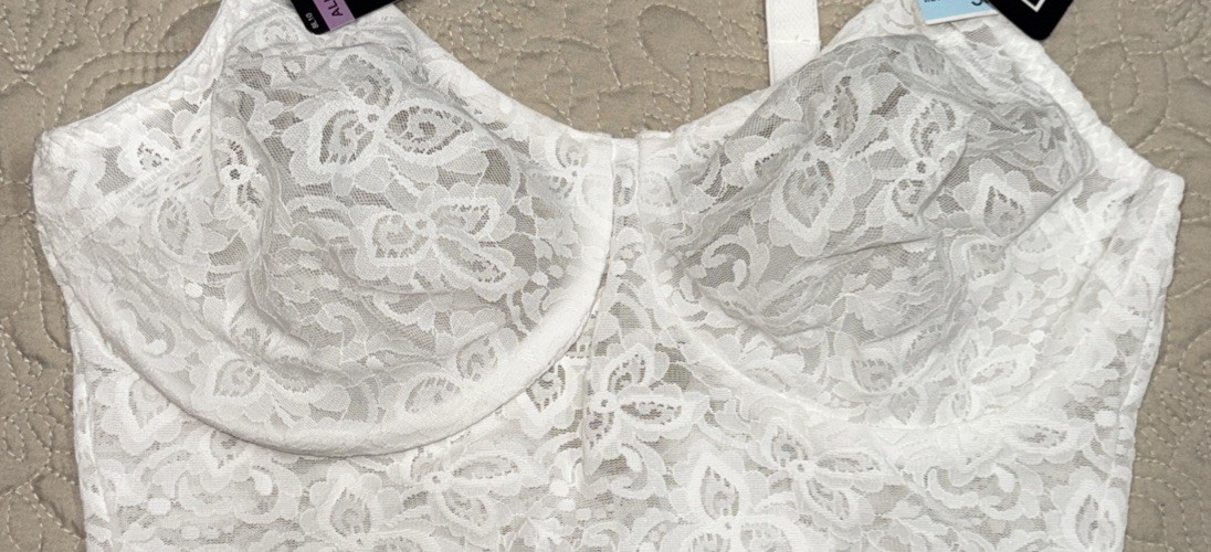 NWT Womens White Lace Bali Body Briefer One Piece Bra Bodysuit Size 38DD