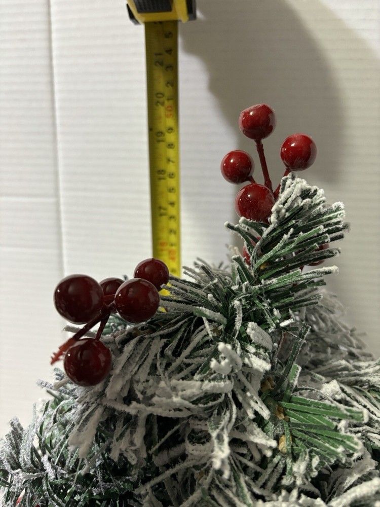Christmas Tree Tabletop Mini Artificial With Holly and Artificial Snow Cones 19"