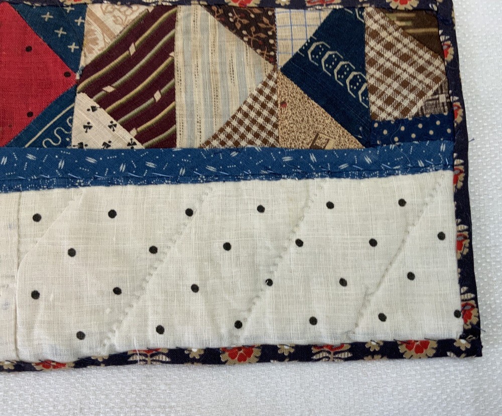 Antique Vintage Patchwork Quilt Table Topper, Early Calico Prints, Triangles