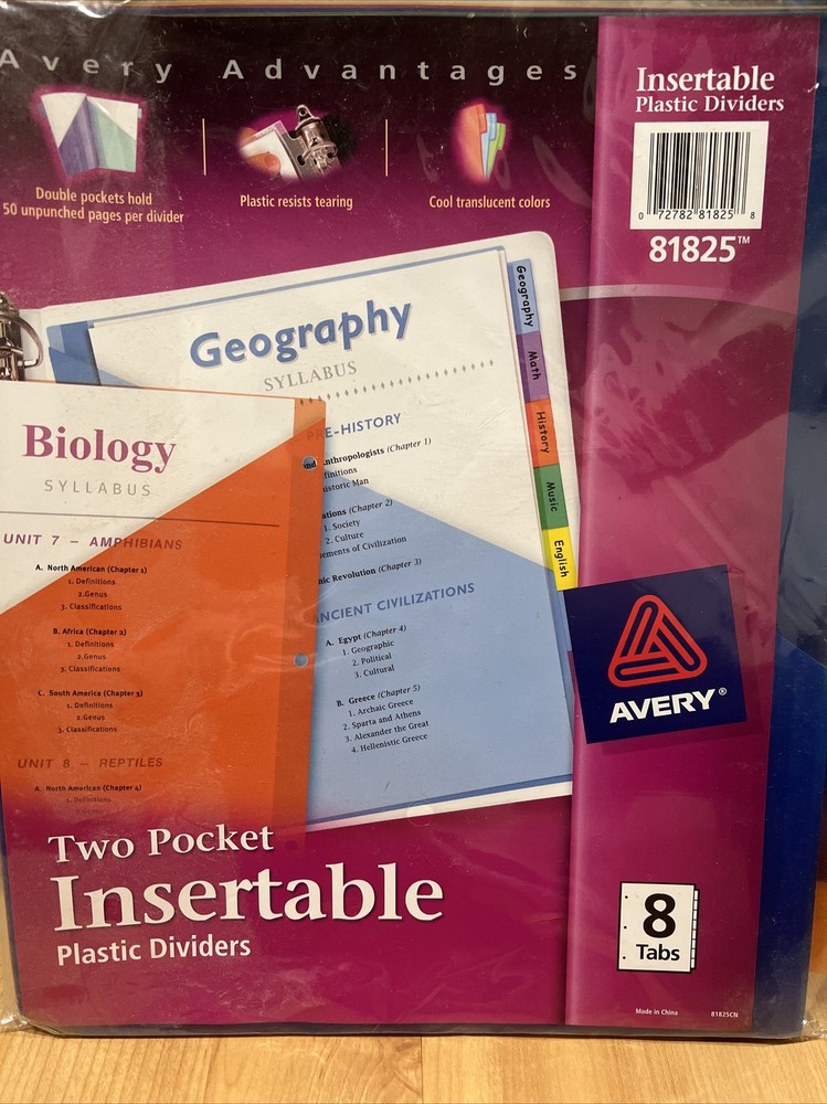 Avery Advantages Two Pocket Insertable Plastic Dividers, 8 Tabs (81825)