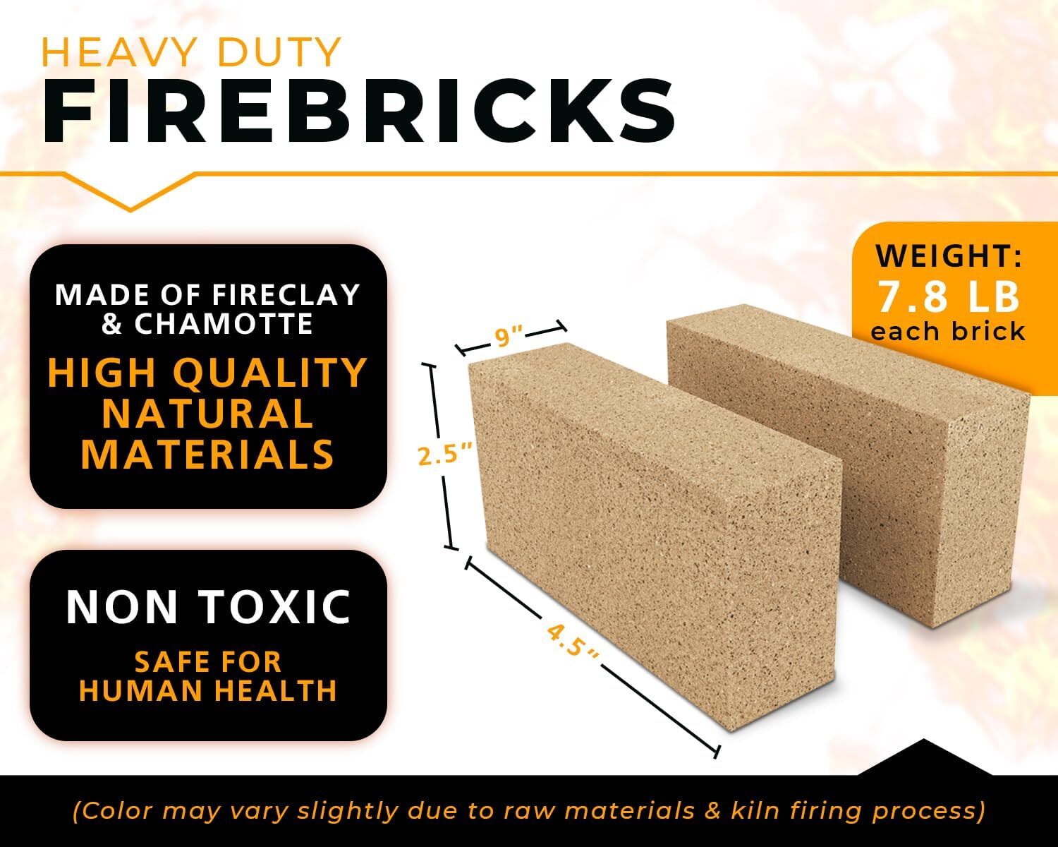 Heavy Duty Refractory Fire Bricks for Forge 3200F - Pack of 2 Extra High Temp...
