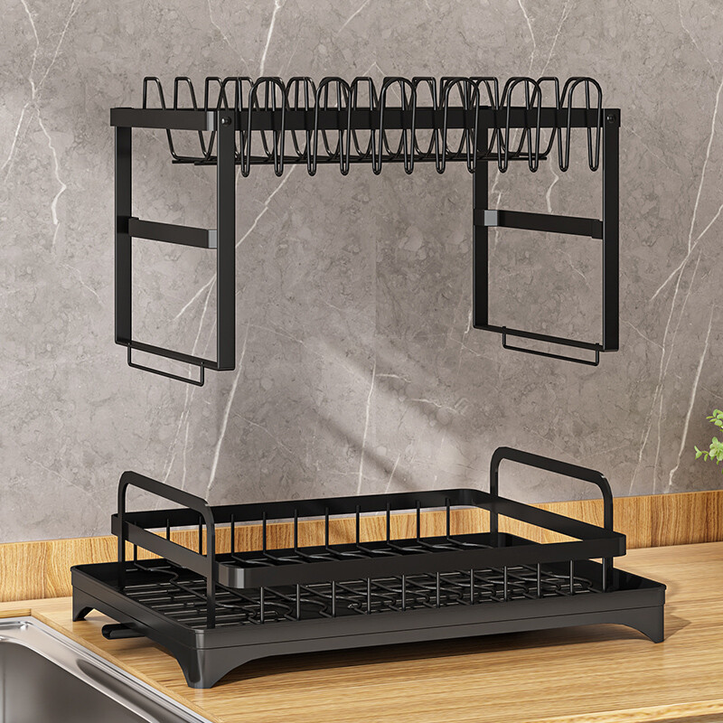 2-Tier Dish Drying Rack for Kitchen Countertop Detachable Double Layer Drain UK