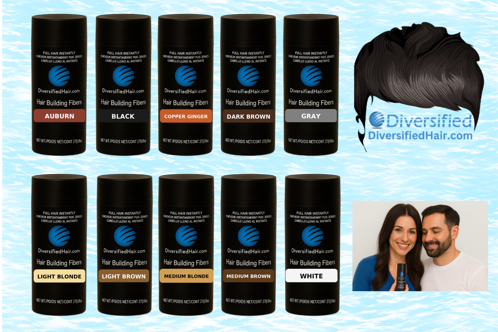 Diversified Hair™ Brand Keratin Hair Building Fibers - 27.5g - 10 Colors - USA