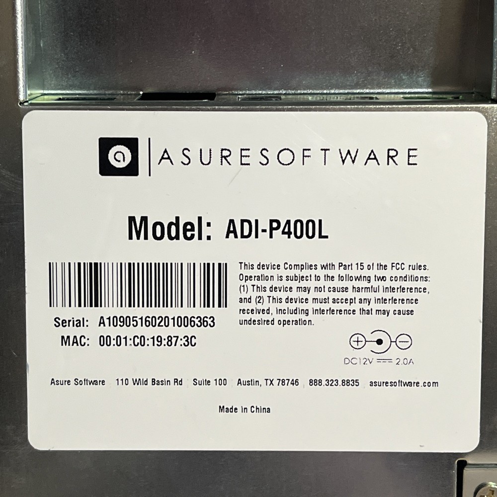 ASURE SOFTWARE ADI-P400L TIMECLOCK
