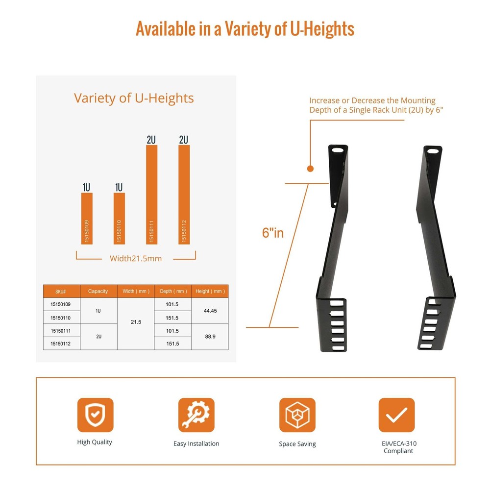 Tecmojo Server Rack Depth Extender - 2U - 6inch Depth - TAA Compliant - Reces...