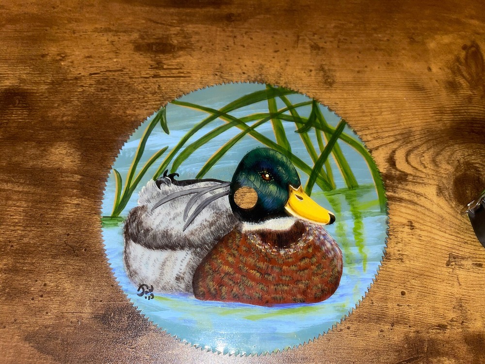 Duck Hand Painted And Signed Saw Blade