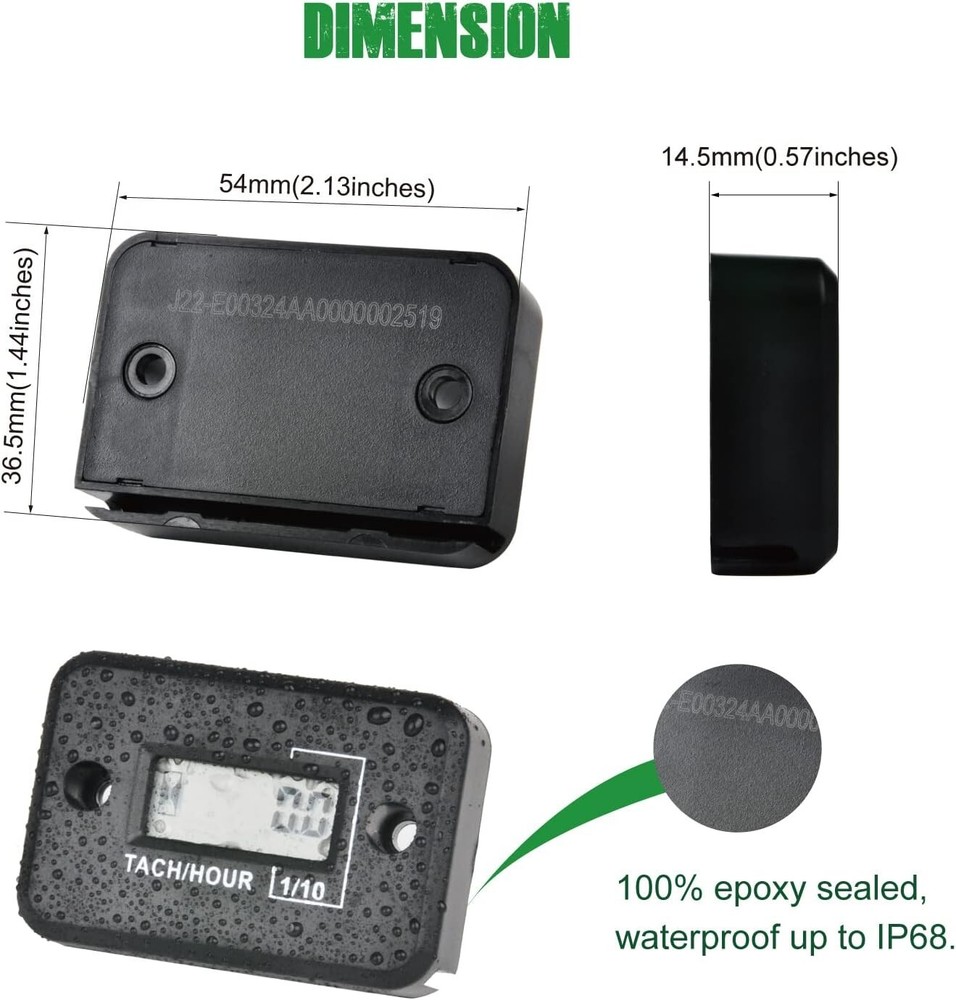 Waterproof Tachometer Tiny Tach/Hour Meter for 2 Stroke & 4 Stroke Small Engine