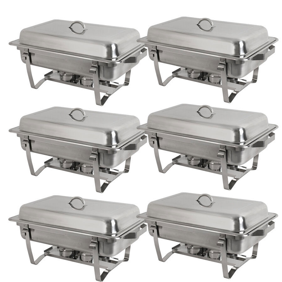 New 8 Quart Stainless Steel Rectangular Chafing Dish Full Size 6 Pack of